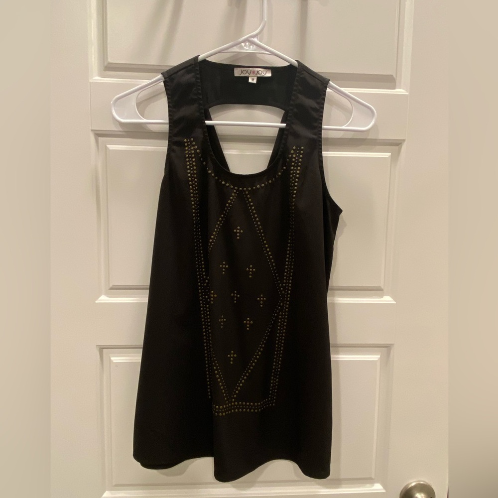 JOY JOY silk top. Black w/ Brass studs. Size M.
